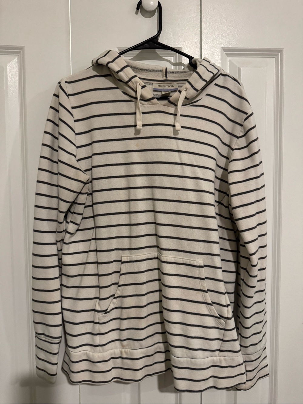 Motherhood Maternity Cream/Dark Gray Striped Hooded Sweater